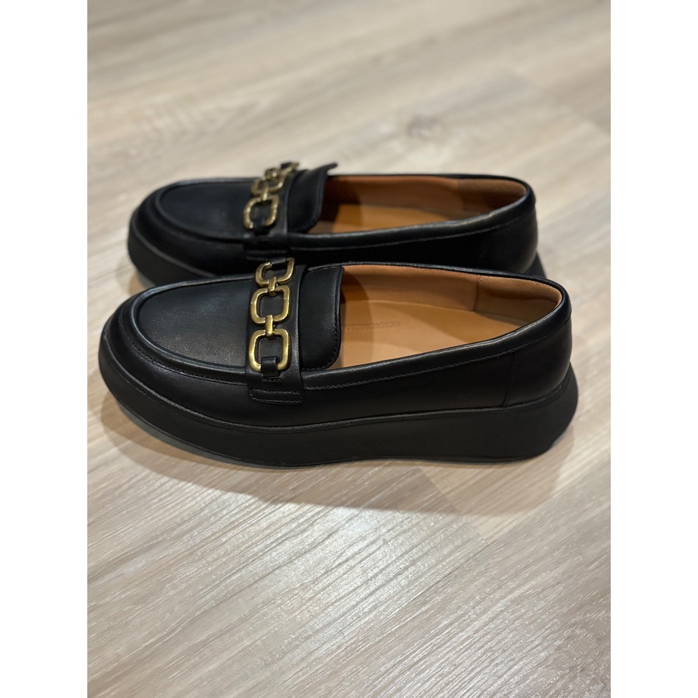 FitFlop F-Mode Black Leather Chain Platform Loafers E2A-001 Womens 7.5